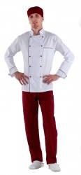 Куртка шеф-повара белая мужская с длинным рукавом на манжете (отделка бордовый кант) [00002] (52 р.)