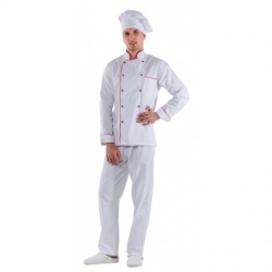 Куртка шеф-повара белая мужская с длинным рукавом на манжете (отделка красный кант) (Размер 52)