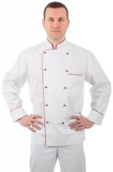 Куртка шеф-повара белая мужская с манжетом (отделка бордовый кант) [00002]