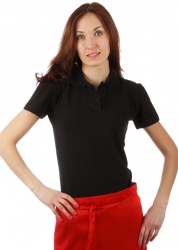 Футболка-поло женская чёрная с коротким рукавом (Размер 44)