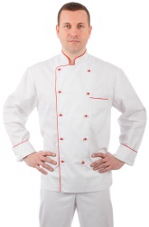 Куртка шеф-повара белая мужская с манжетом (отделка красный кант) [00002]
