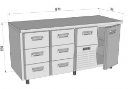 Среднетемпературный холодильный стол с кассетным агрегатом, СХСка-700- 1/6, 1 дверь вправо, 6 ящиков