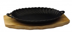 Сковорода овальная на деревянной подставке с ручками 245х170 [DSU-S-SD small]