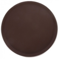 Поднос прорезиненный круглый 350 мм коричневый с ободком из нержавеющей стали [1400CT Brown]