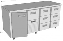 Среднетемпературный холодильный стол с кассетным агрегатом, СХСка-700- 1/6, 1 дверь влево, 6 ящиков